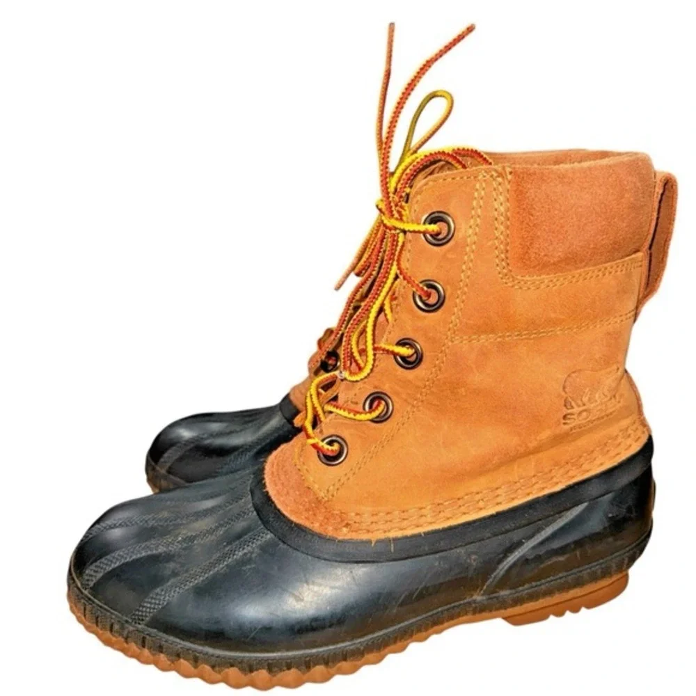 Sorel Cheyanne‎ II Lace Duck Boot Women 6 Pre-Owned Winter Tan Waterproof Suede